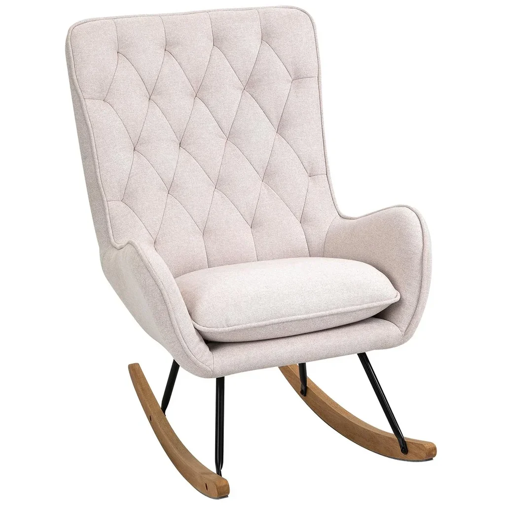 Schaukelstuhl Relaxstuhl Schwingsessel Schaukelsessel Leinen Stahl Cremeweiß 69 x 90 x 100 cm