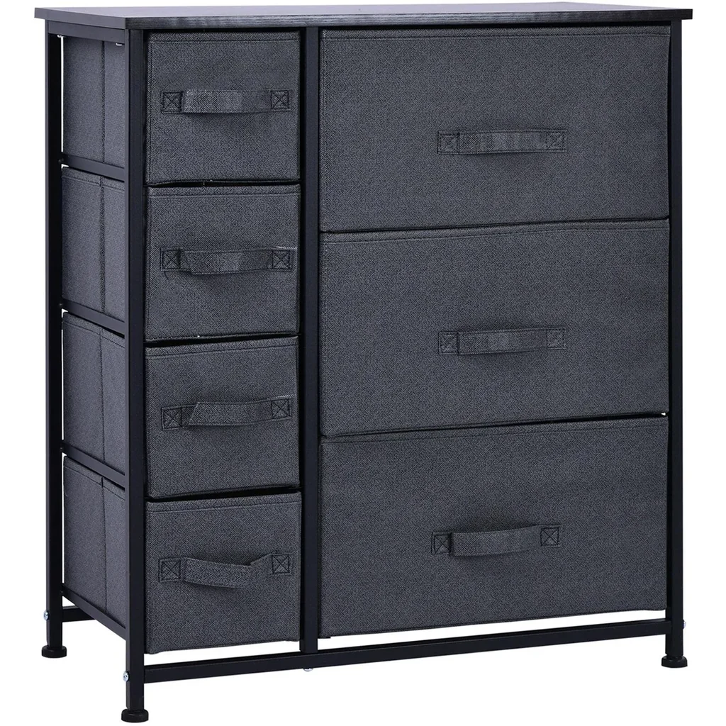 Schubladenschrank Aufbewahrungsschrank mit faltbaren 7 Stoffschubladen Metallgestell + Holz + Leinen Grau 63,5 x 30 x 71