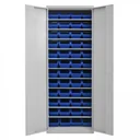 Regalschrank mit Tür, 11 Fachböden, 48 Lagersichtkästen Gr. 3 Blau