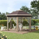 Gazebo faltbares Gartenzelt - 4 x 4 m - inkl. Tragetasche - sechseckig - Beige/Khaki