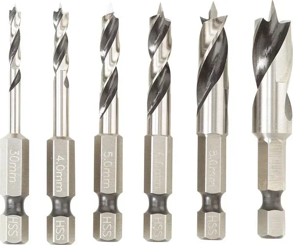 HSS Bohrer Set 6-teilig kurz, 1/4", 6-kant für Holz