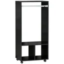 Mobiler Kleiderschrank Garderobe Schrank mit Regal 4 Schwenkräder für Wohnzimmer Schlafzimmer, Aluminiumlegierungen, 60