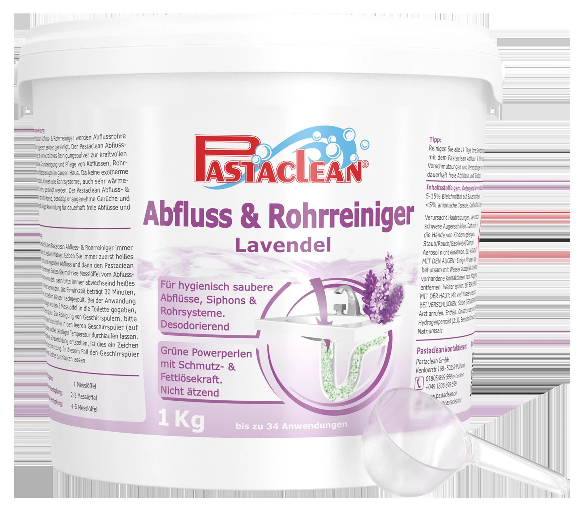 Abfluss- und Rohr-Reiniger, Pulver mit Lavendel-Duft, 1 kg