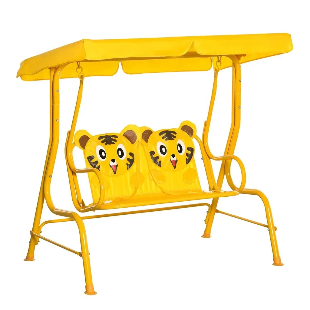 Kinderschaukel 2-Sitzer mit verstellbarem Sonnendach für 3-6 jährige Kinder Metall gelb 110 x 74 x 113 cm