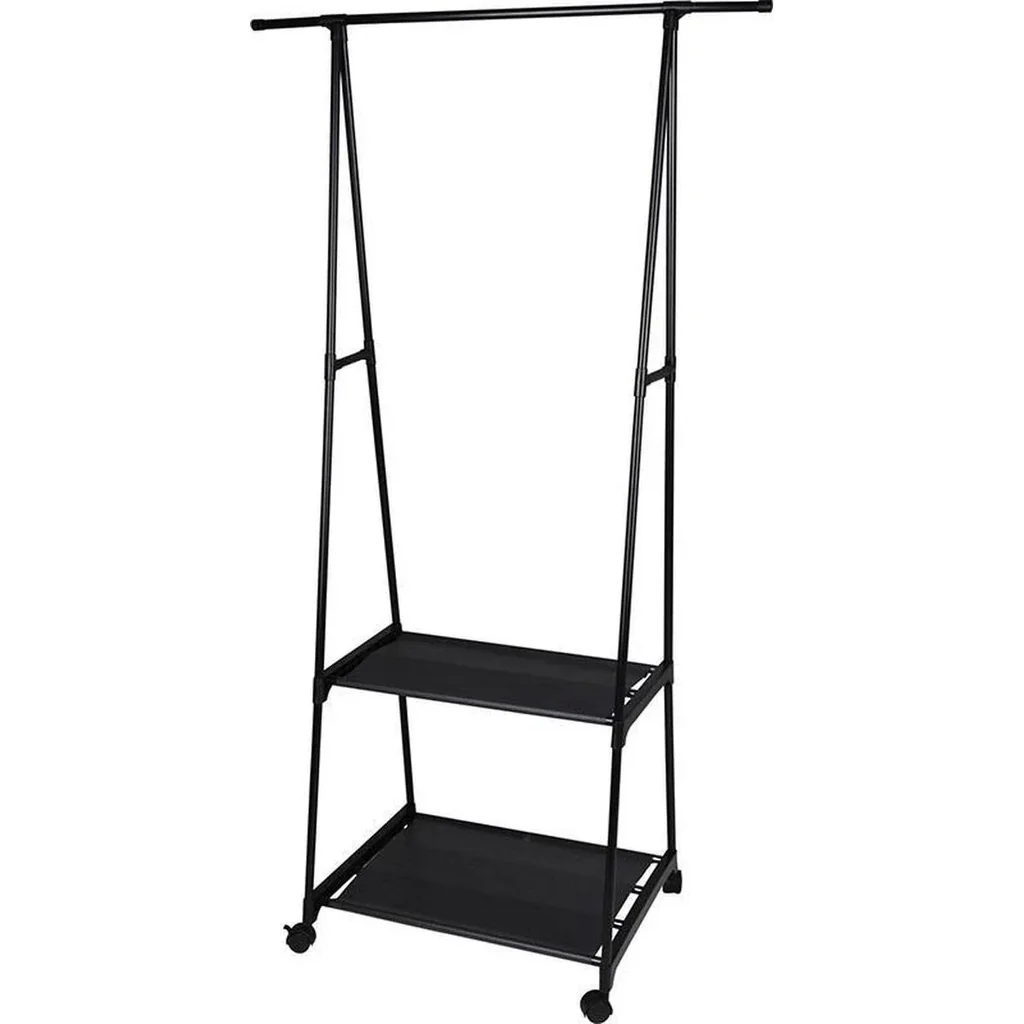 Storage Solutions Kleiderständer mit 2 Einlegeböden - Schwarz - Edelstahl - Auf Rädern