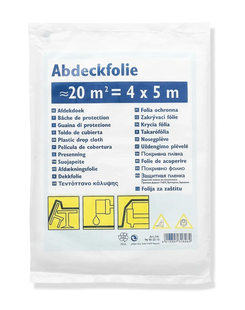 Abdeckplane Standard, Abdeckfolie, gefaltet, 4m x 5m, 20m²