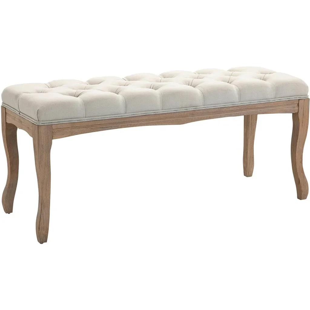 Polsterbank Sitzbank Truhenbank Schuhbank Vintage Bettbank Schlafzimmer Wohnzimmer Flur Gummiholz Leinen Beige 110 x 38