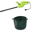 Elektrische Garten-Heckenschere - 500 Watt - 1500 U/min - Klingenlänge 410 mm + INKLUSIVE Gartenabfallsack - 65 L