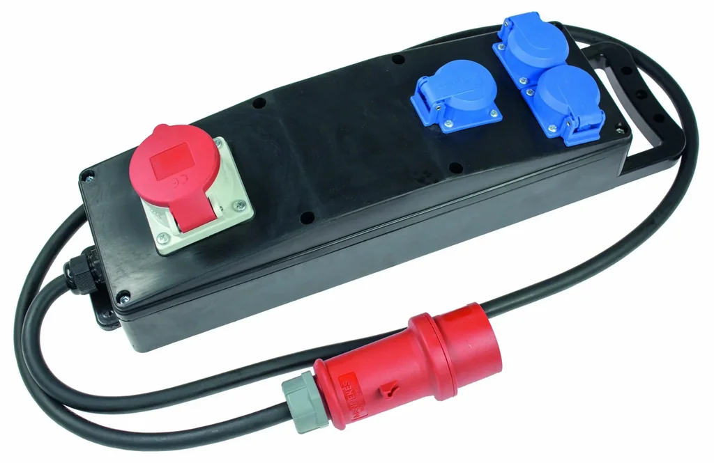 Vollgummi-Steckdosenleiste S3 H07RN-F 5G2,5, 2m, 400V, 3 Schutzkontaktsteckdosen 230V, 16A, 1 CEE-Steckdose 400V