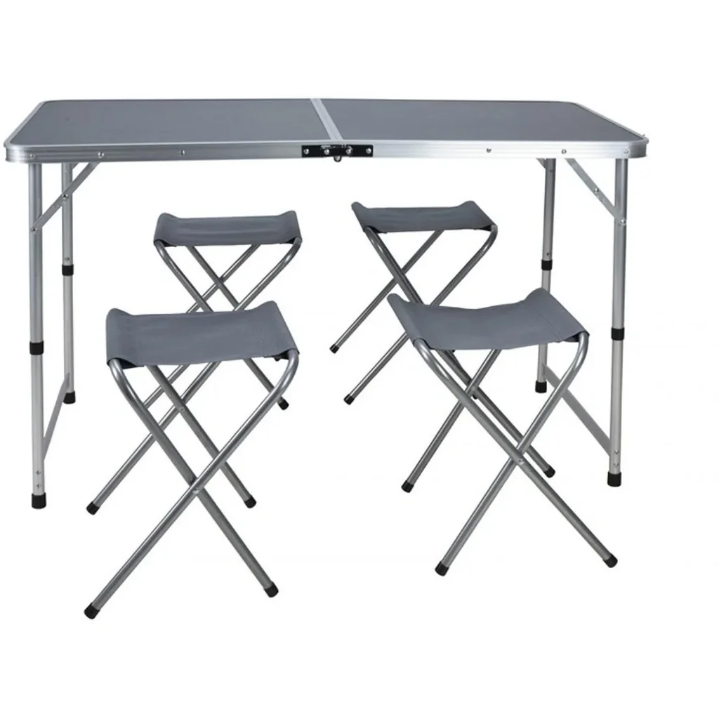 Campingset 5-teilig - Campingtisch mit 4 Klappstühlen - 120x60xH70cm - Grau