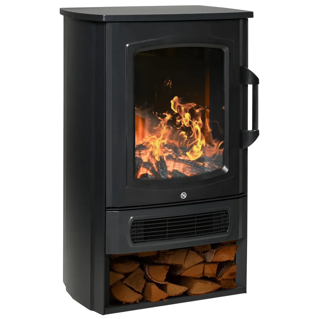 Elektrisches Feuer 1000 W/2000 W mit Flammeneffekt Thermostat 20-25 qm Schwarz