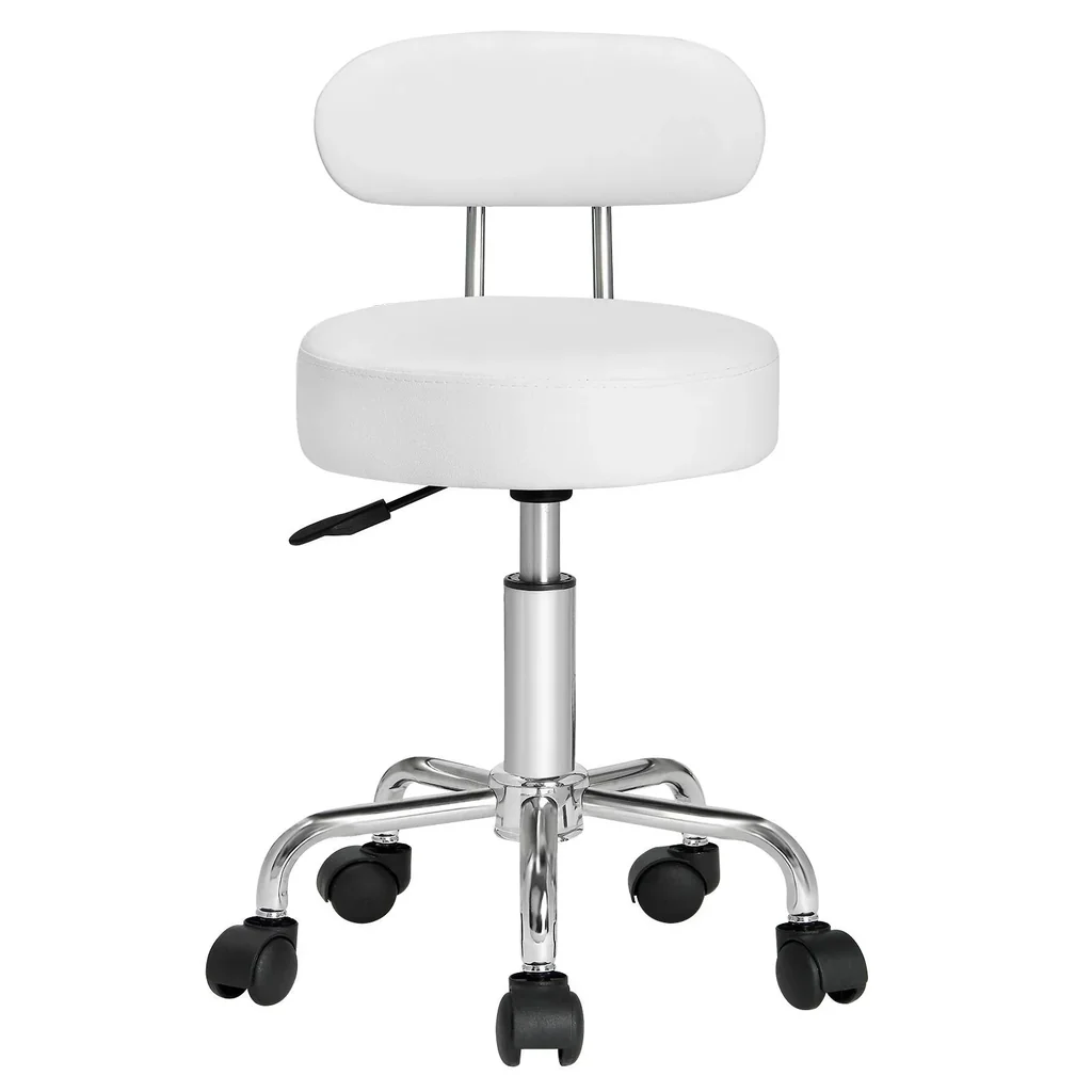 Rollhocker weiß mit Rückenlehne