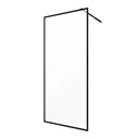 Walk-IN Glas-Duschwand 90 x 200 cm, Duschabtrennung mit barrierefreiem Einstieg inklusive Halterungsstange, matt schwarz