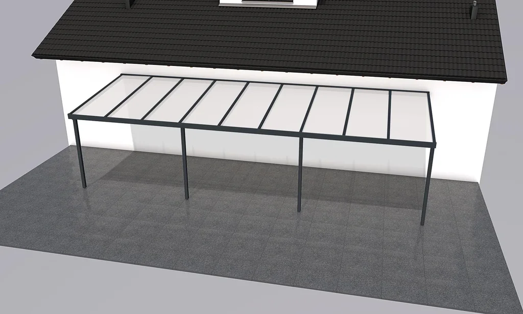 Terrassendach Premium, anthrazit, 9135 x 3060 mm - Polycarbonat Stegplatten 16 mm, opal