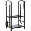 Kaminholzständer mit Kaminbesteck schwarz