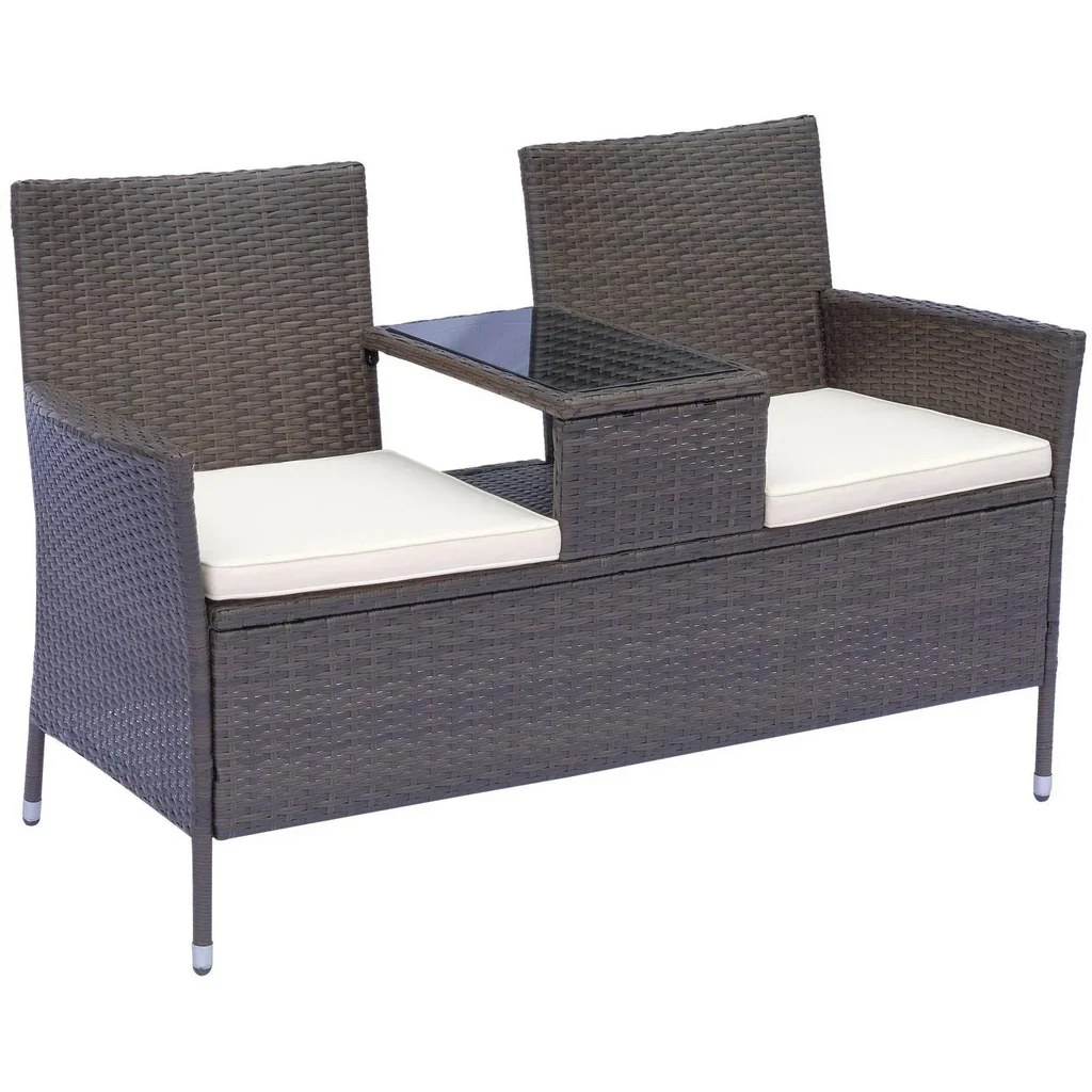 Polyrattan Gartenbank Gartensofa mit Tisch 2-Sitzer Stahl