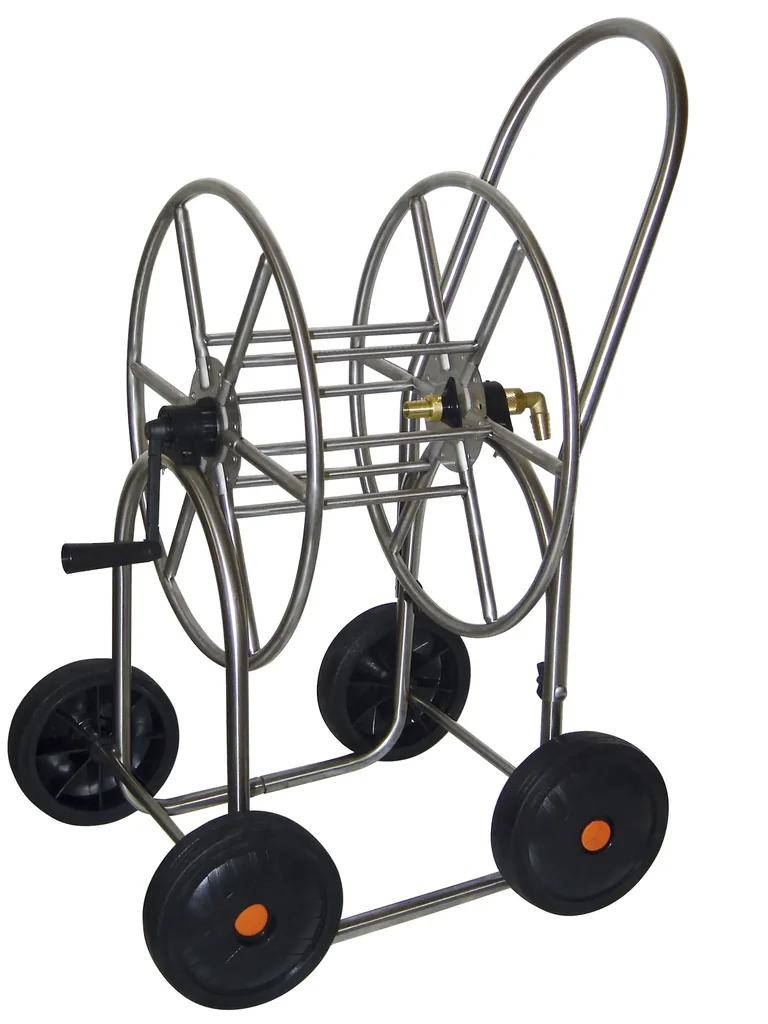 Schlauchwagen aus Edelstahl, mit 4 Rädern