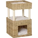 Rattan Katzenkorb 3-stöckiges Katzenbett Katzenhöhle Katzenturm mit 3 Kissen Liegedach Sisal Natur 40 x 40 x 70 cm