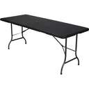 Klapptisch, Buffetttisch, Campingtisch, Picknicktisch, schwarzer Rattan-Look, klappbar tragbar mit Griff, HDPE-Platte und Stahlgestell 180 x 75 x 72 cm, für Innen- und Außenbereich
