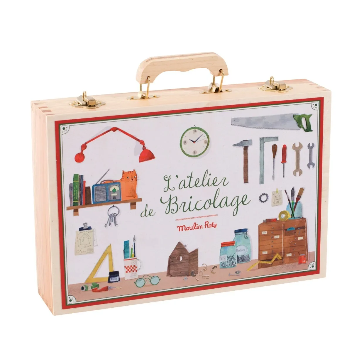 Moulin Roty Werkzeugkoffer, werkzeugkasten - Les Jouets d`Hier, 14 Werkzeuge