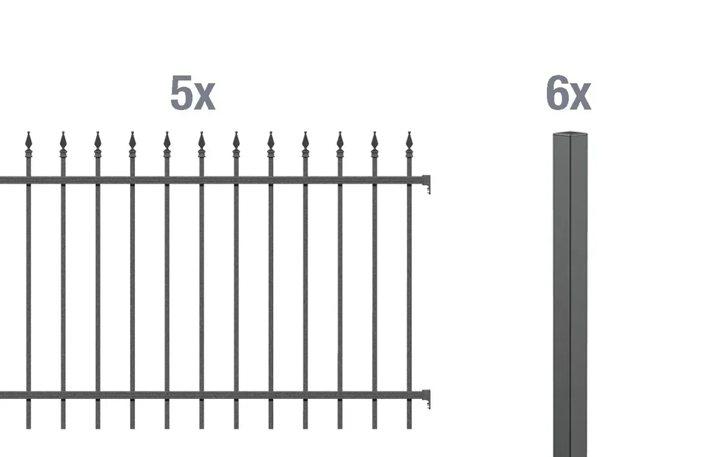 Zaunkomplettset Chaussee, zum Einbetonieren, anthrazit, Höhe 120 cm, Länge 10 m