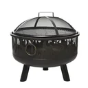 2-in-1 Feuerschale Feuerkorb Feuerstelle mit Funkenschutz Grillrost Garten BBQ Schwarz Ø61,5 x 52H cm