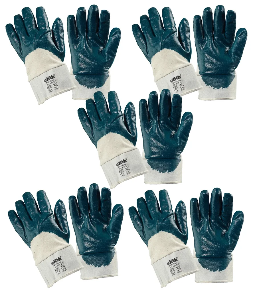 Baumwoll-Arbeitshandschuhe mit blauer Nitril-Beschichtung Gr. 10,5, 5 Paar