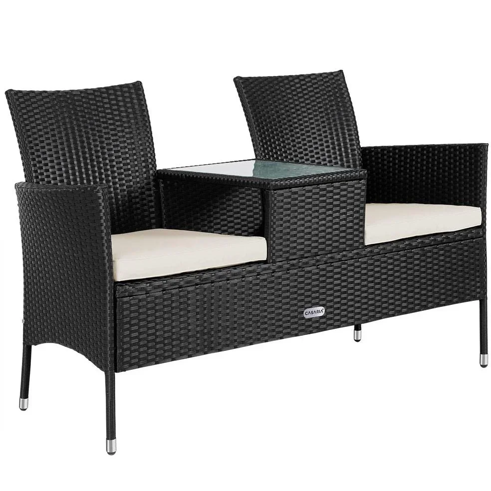 Gartenbank / Love Bench mit Box / Tisch mit Sitzkissen 143x64x87cm - Schwarz