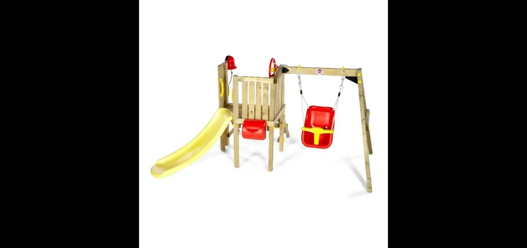 Kleinkinder Turm mit Babyschaukel, Outdoor-Kletterturm für Kleinkinder aus Holz, Babyschaukel, Rutsche, natur