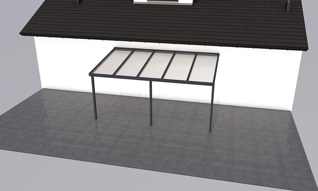 Terrassendach Premium, anthrazit, 5100 x 3060 mm - Polycarbonat Stegplatten 16 mm, klar