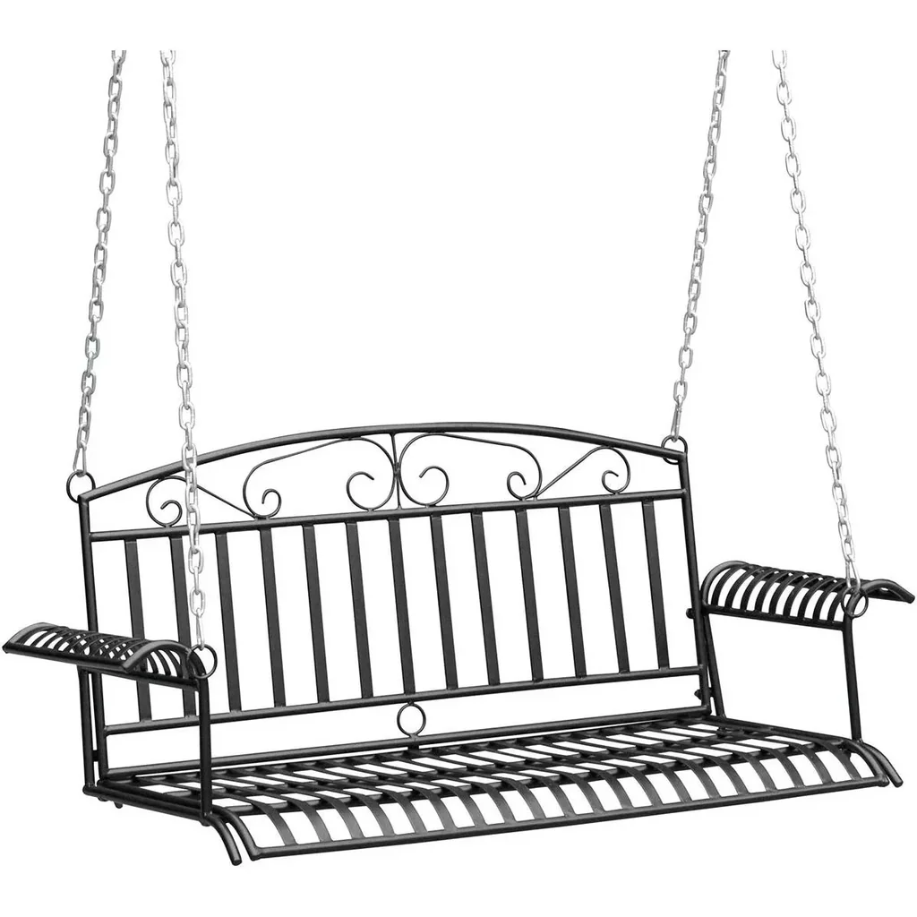 Metall-Wandhalterung 2-sitzige Gartenschaukel mit Ketten Schwarz 137 x 58 x 52 cm