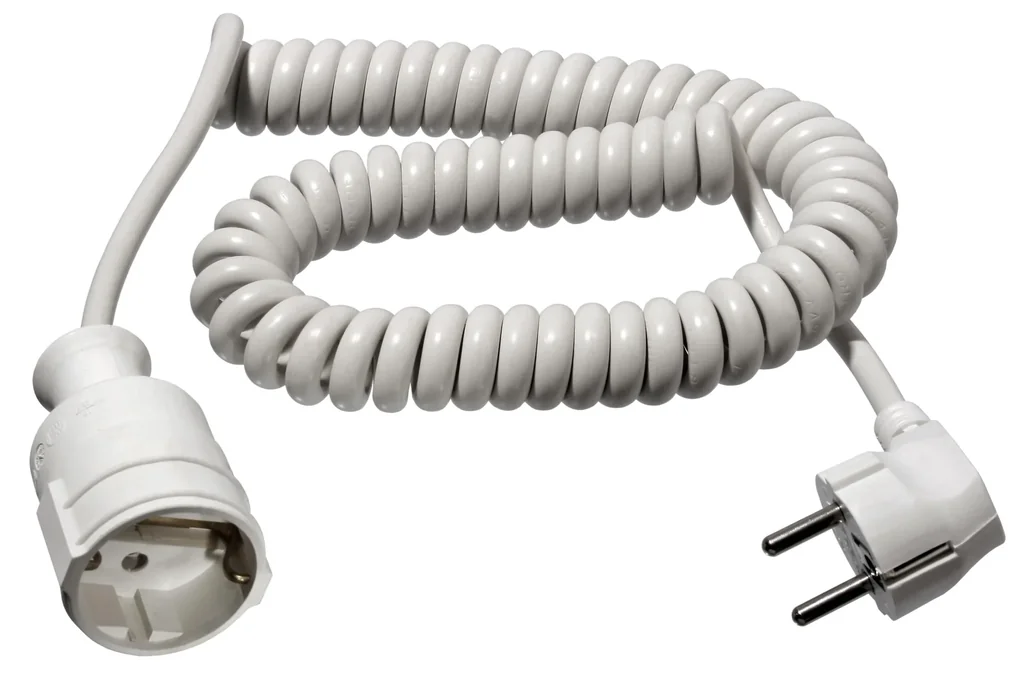 Schutzkontakt Spiralverlängerung, 2,5 m, H05VV-F 3G1, 5mm², weiß