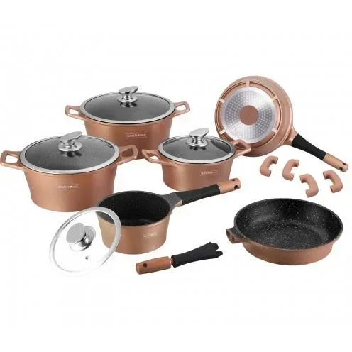 Marmoriertes Kochgeschirr-Set - 14 Teile - Kupfer