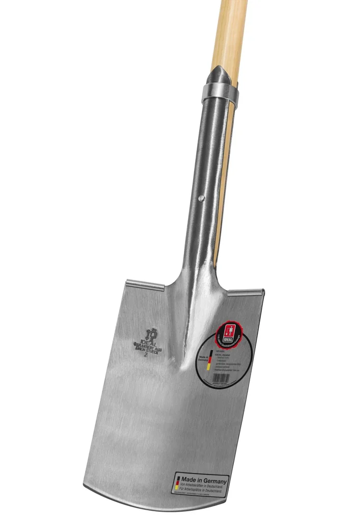 Spaten, Rode- und Baumschulspaten, Gr. 2, poliert, Trittschutz, Federnverst., Verstärkungsring, Eschen-T-Stiel 85 cm