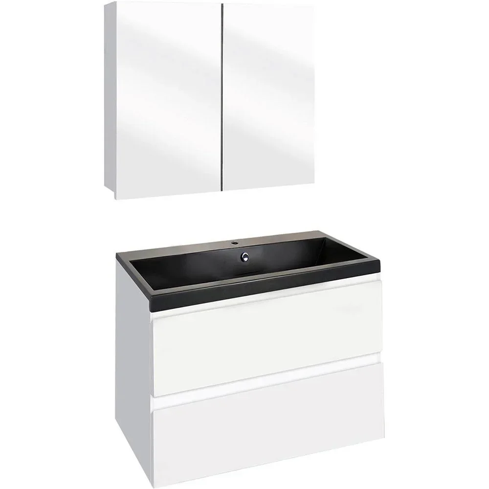 Concept Badezimmermöbel met Spiegelschrank 60cm - Weiss/schwartz