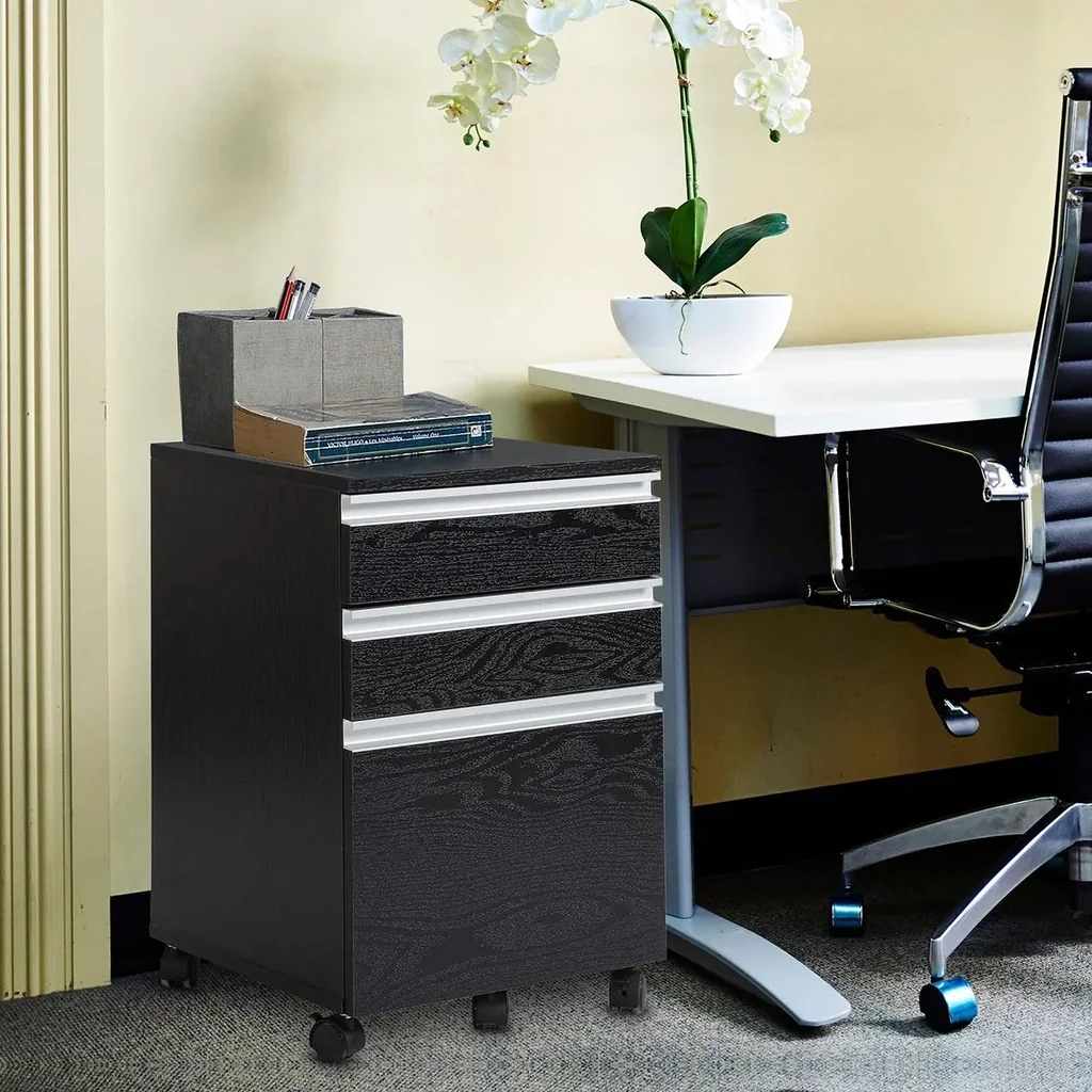 Rollcontainer Aktenschrank Büroschrank mit Schublade Lagerschrank Aufbewahrung Container Spanplatte Schwarz 39x 39 x59,2