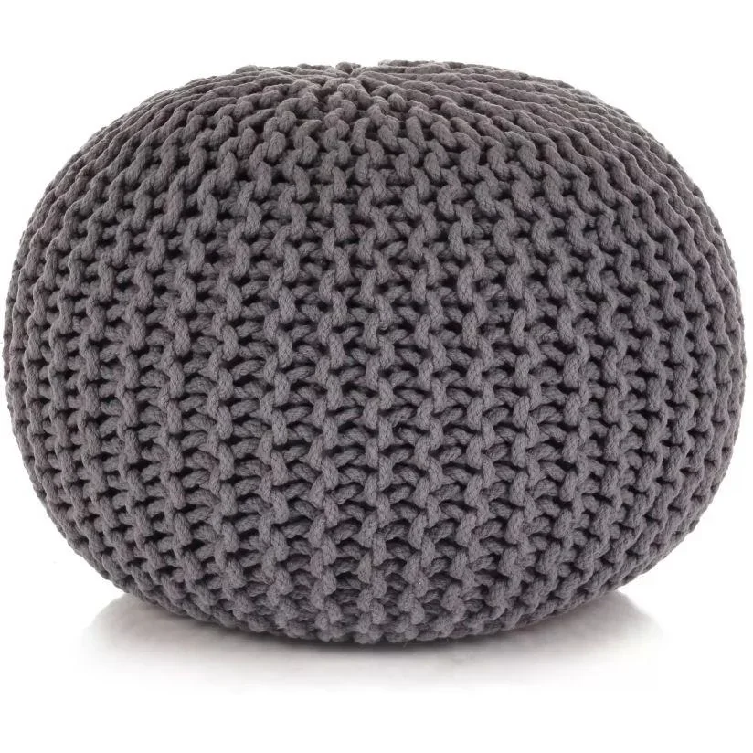 Fußhocker handgestrickt 50x35 cm Baumwolle grau