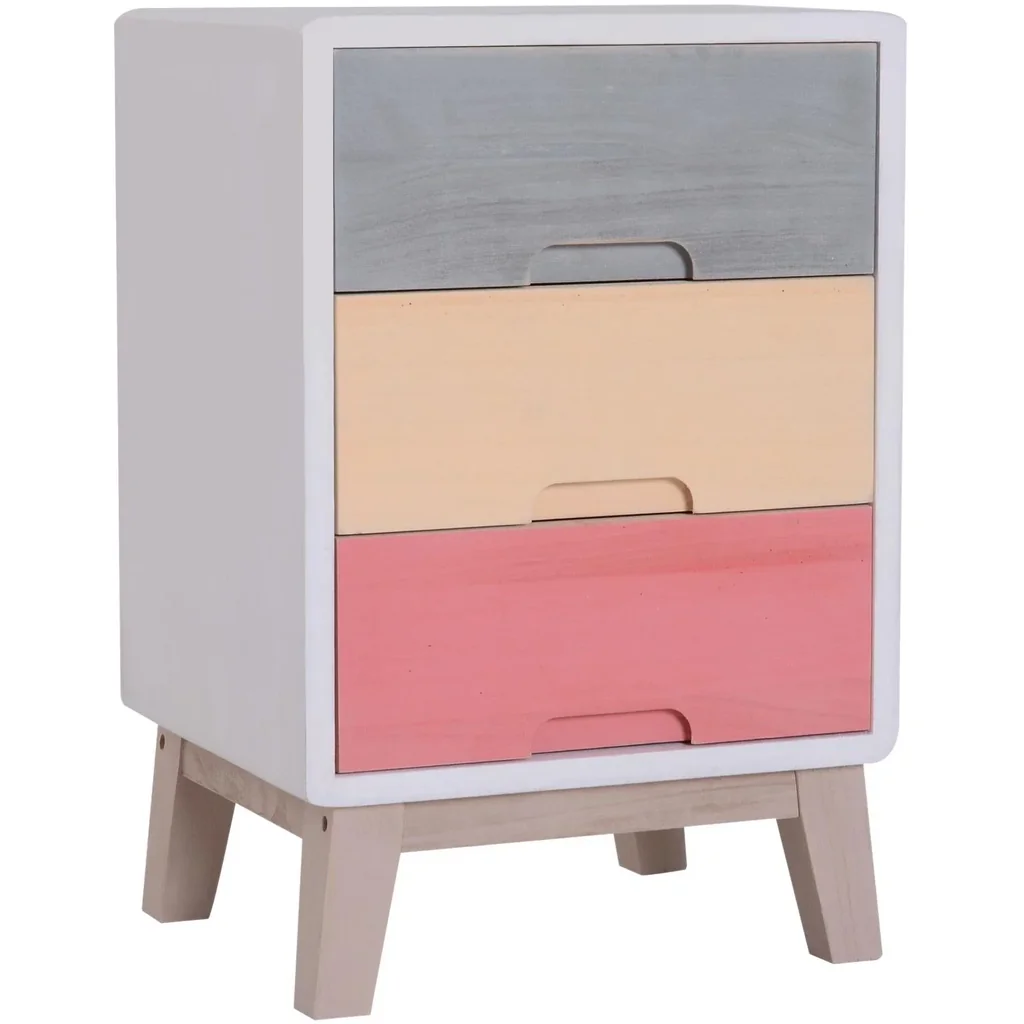 Nachttisch Nachtkommode Flurkommode mit 3 Schubladen Paulownienholz bunt 30 x 34 x 51 cm