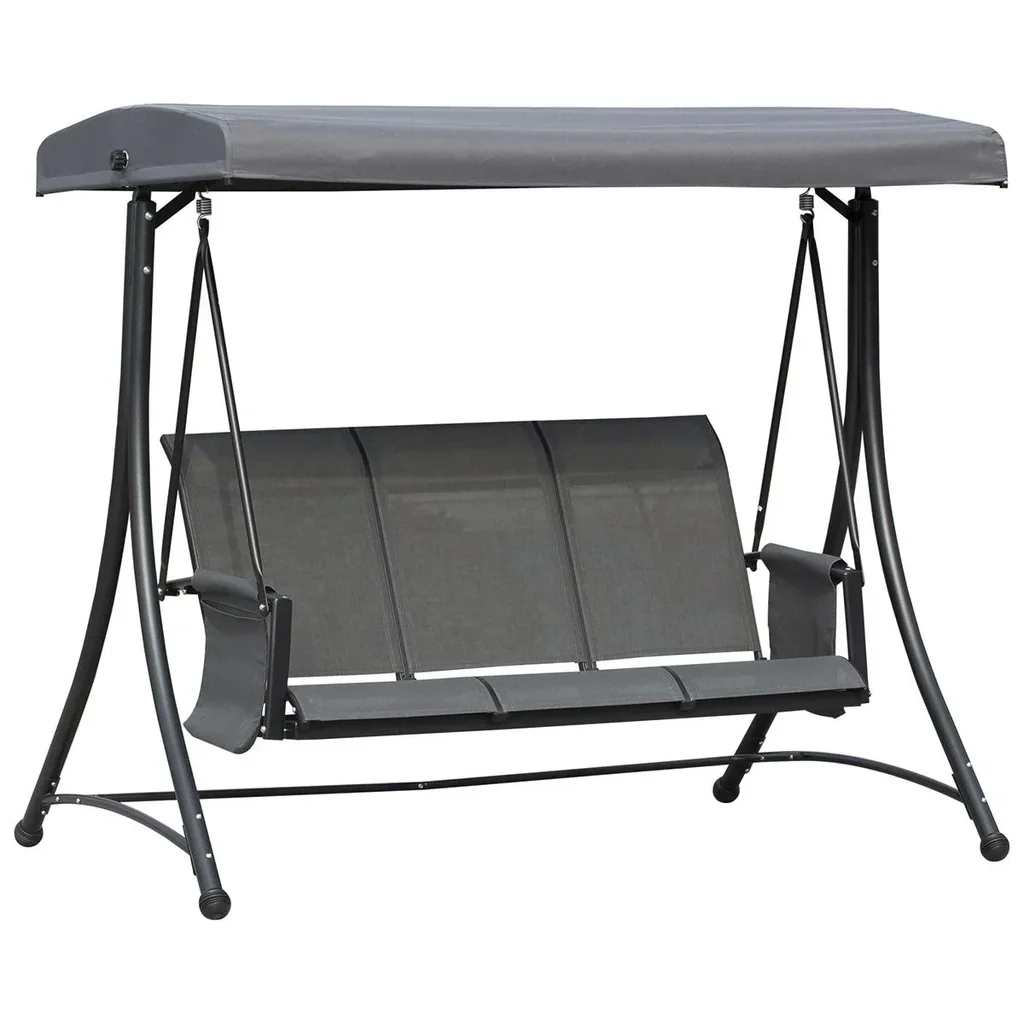 3-Sitzer Hollywoodschaukel, Gartenschaukel mit Sonnendach, Schaukelbank mit Ablage, Aluminium, Grau, 196 x 128 x 172 cm