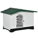 Outdoor Hundehütte Hundehaus Haustierzubehör Hundezubehör Tierbedarf mit Dachluke Tor Unterschlupf für mittelgroße Hunde