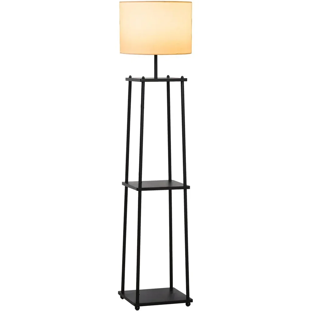 Stehlampe mit Ablagefläche Schwarz+Cremeweiß