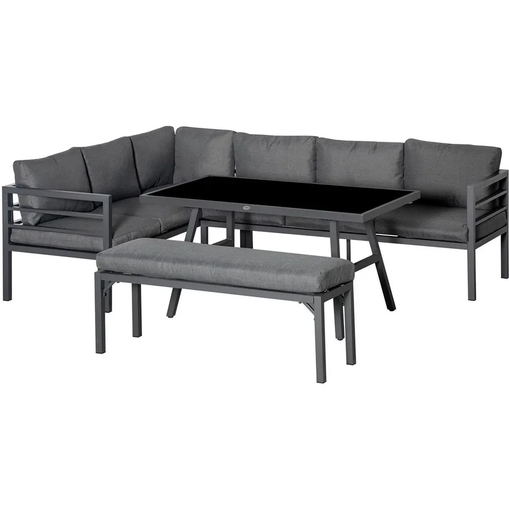 4-tlg. Gartenmöbel-Set mit Beistelltisch L-Form Outdoor Aluminium Grau