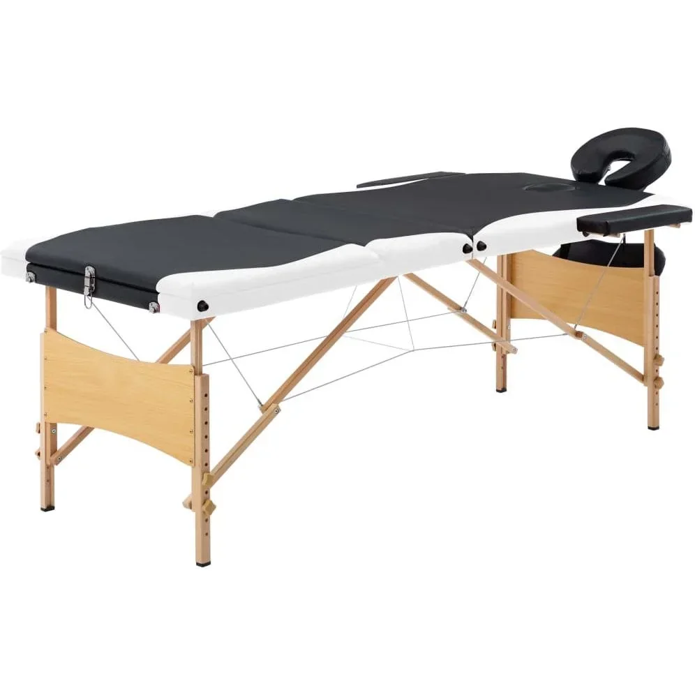 Klappbarer Massagetisch 3 Zonen Holz schwarz und weiß
