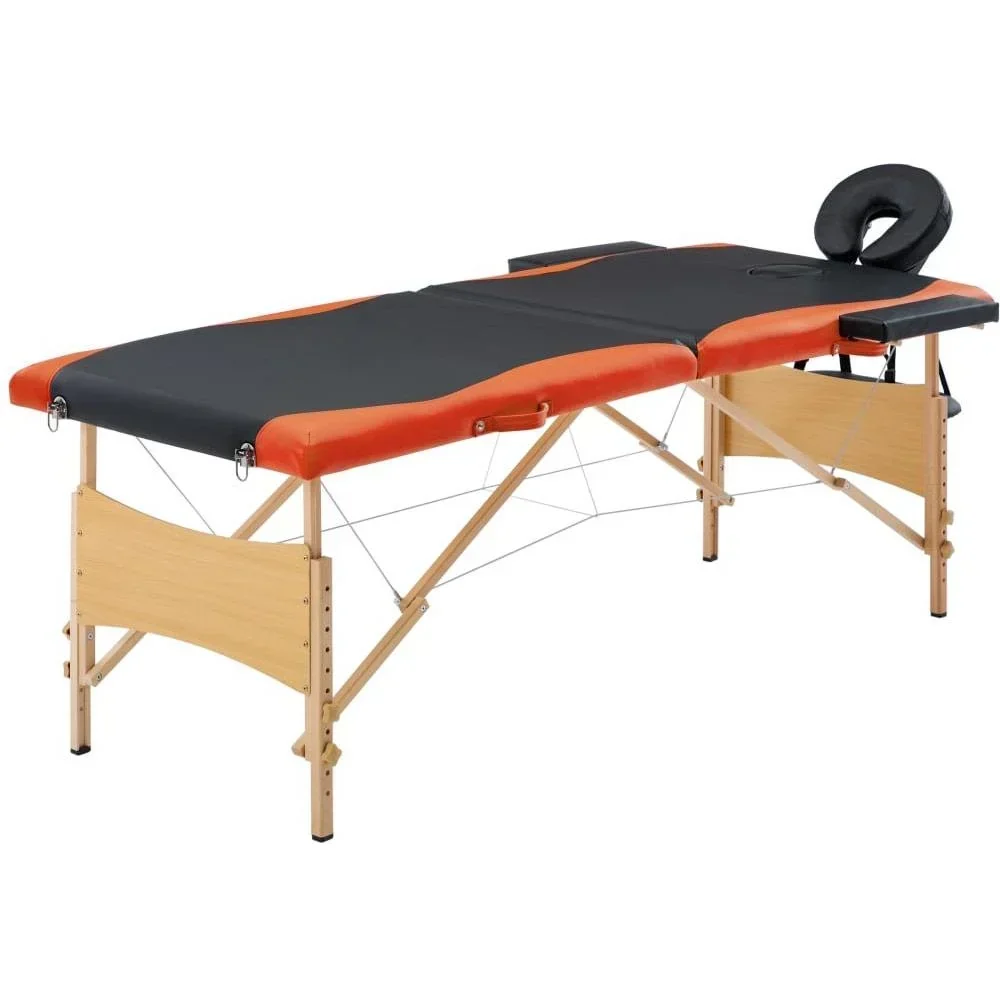 Klappbarer Massagetisch 2 Zonen Holz schwarz und orange