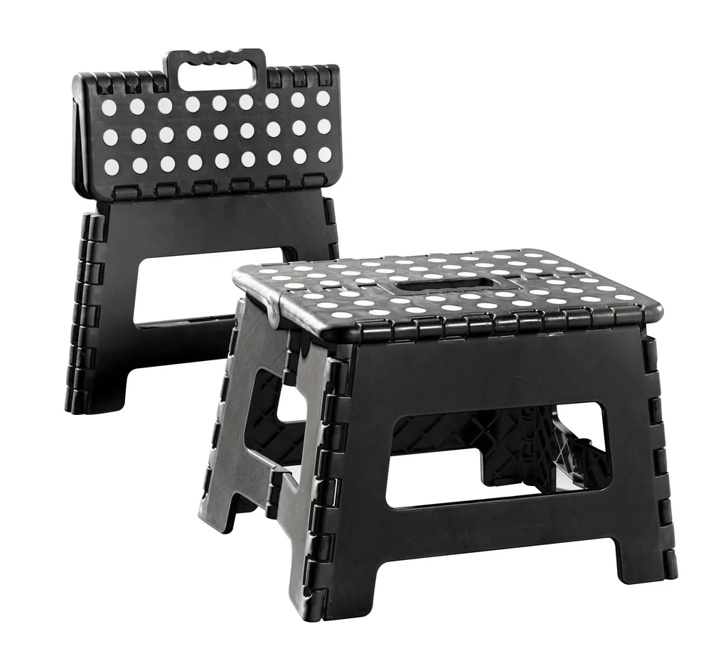 2 in 1 Klapptritt und Sitzhocker "Easy", Schwarz/ Weiß