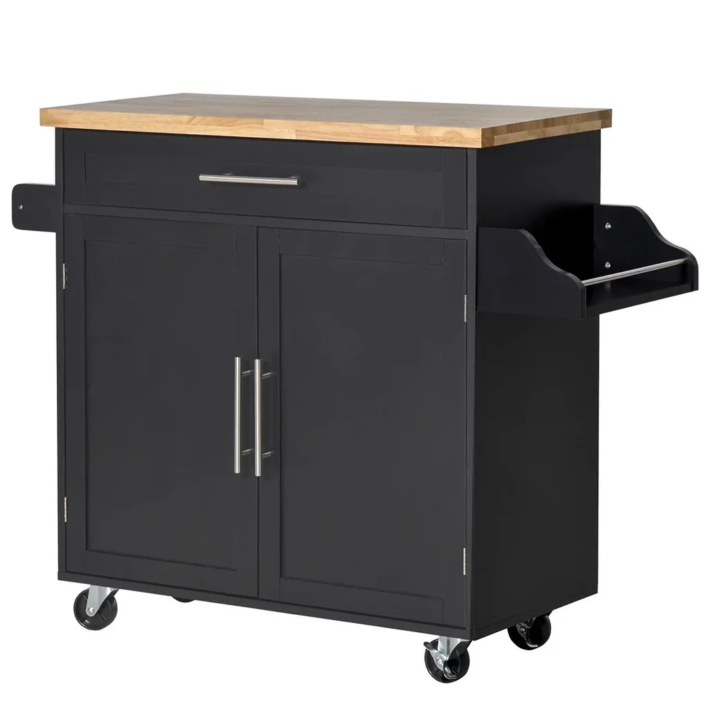 Küchenwagen rollbar Servierwagen Küchentrolley mit höhenverstellbaren Einlegeböden MDF Schwarz 109 x 40 x 89 cm