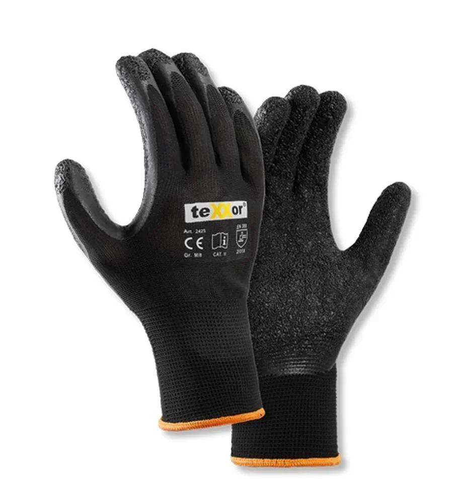 Polyester-Strickhandschuh LATEX schwarz/ schwarz Gr. 10