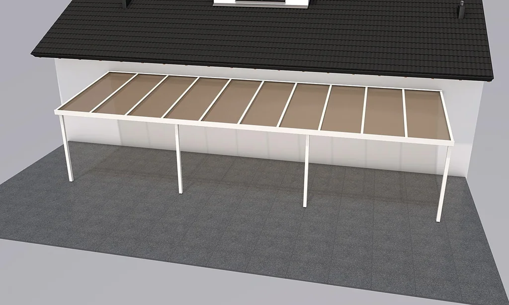 Terrassendach Premium, weiß, 10140 x 3060 mm - Acryl Stegplatten 16mm, bronze