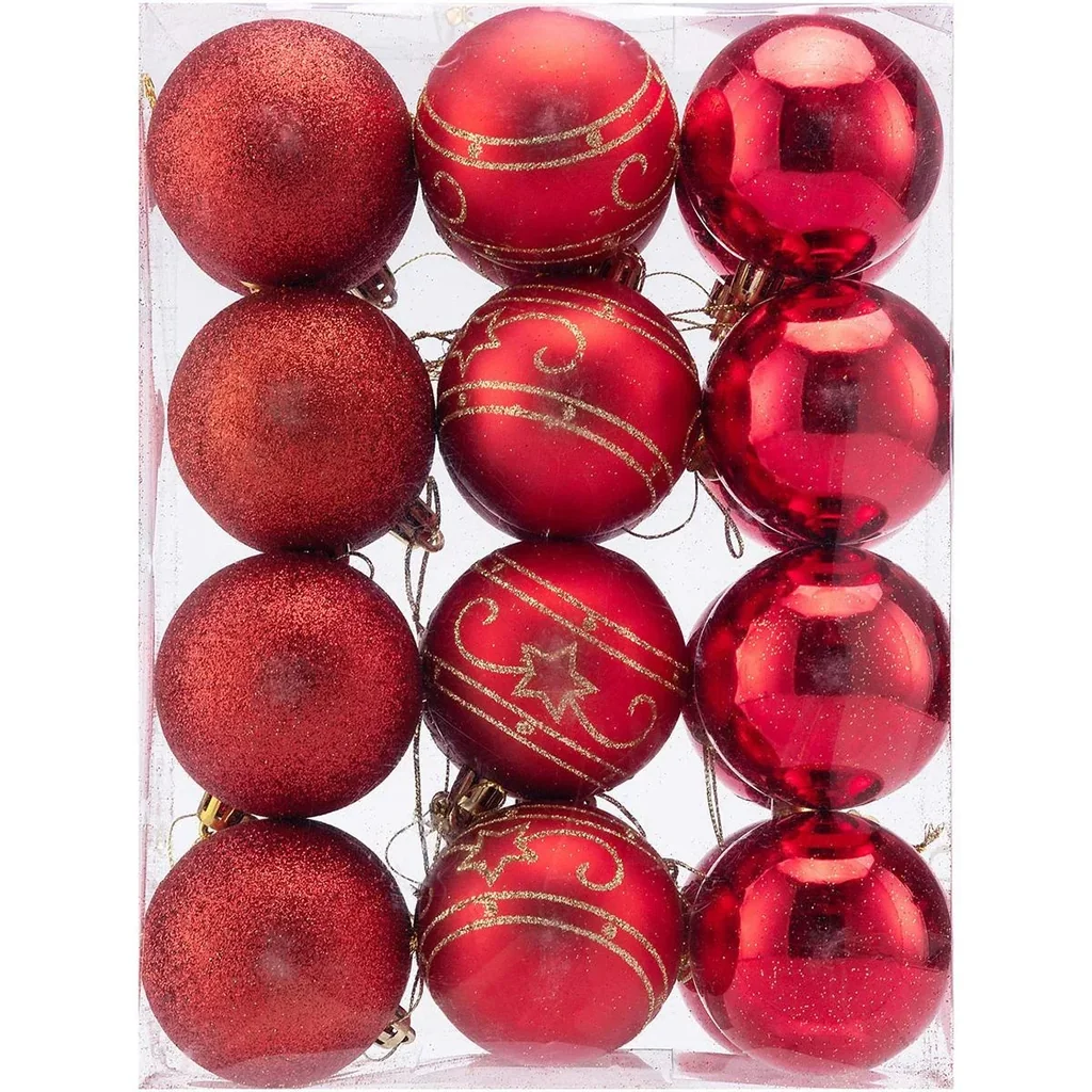 Weihnachtskugeln - Christbaumbeleuchtung - Christbaumschmuck - 24er Set Rot