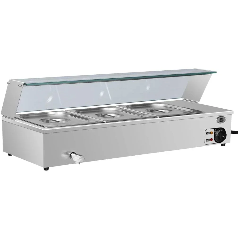 Speisenwärmer Bain-Marie mit 3 Schalen GN 1/2 aus Edelstahl